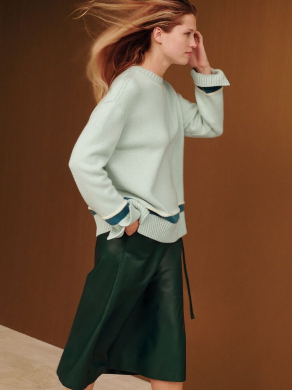$1900 Loro Piana 2021 RTW Teal Stripe Cashmere Pullover Knit Sweater size Small
